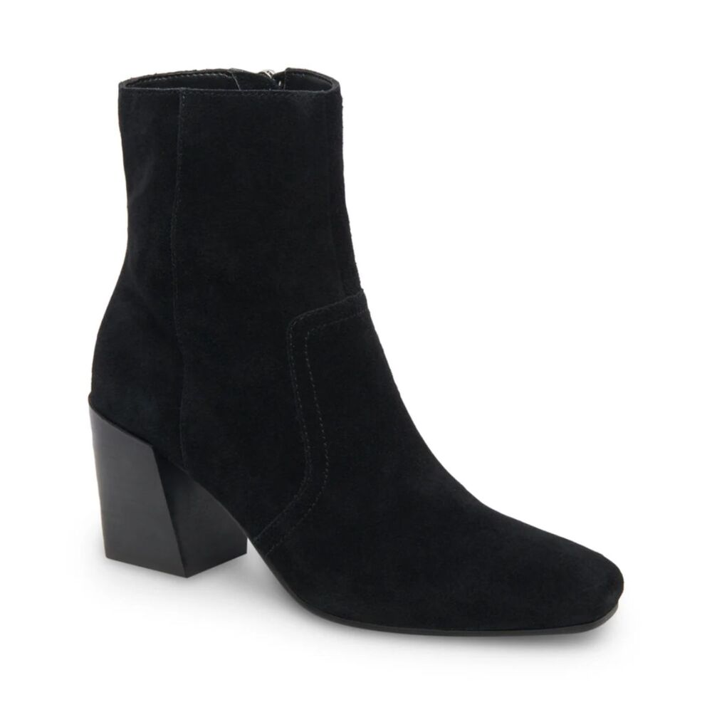 Blondo Sadie Suede waterproof black leather block heel side zip bootie Sz. 8 NWT